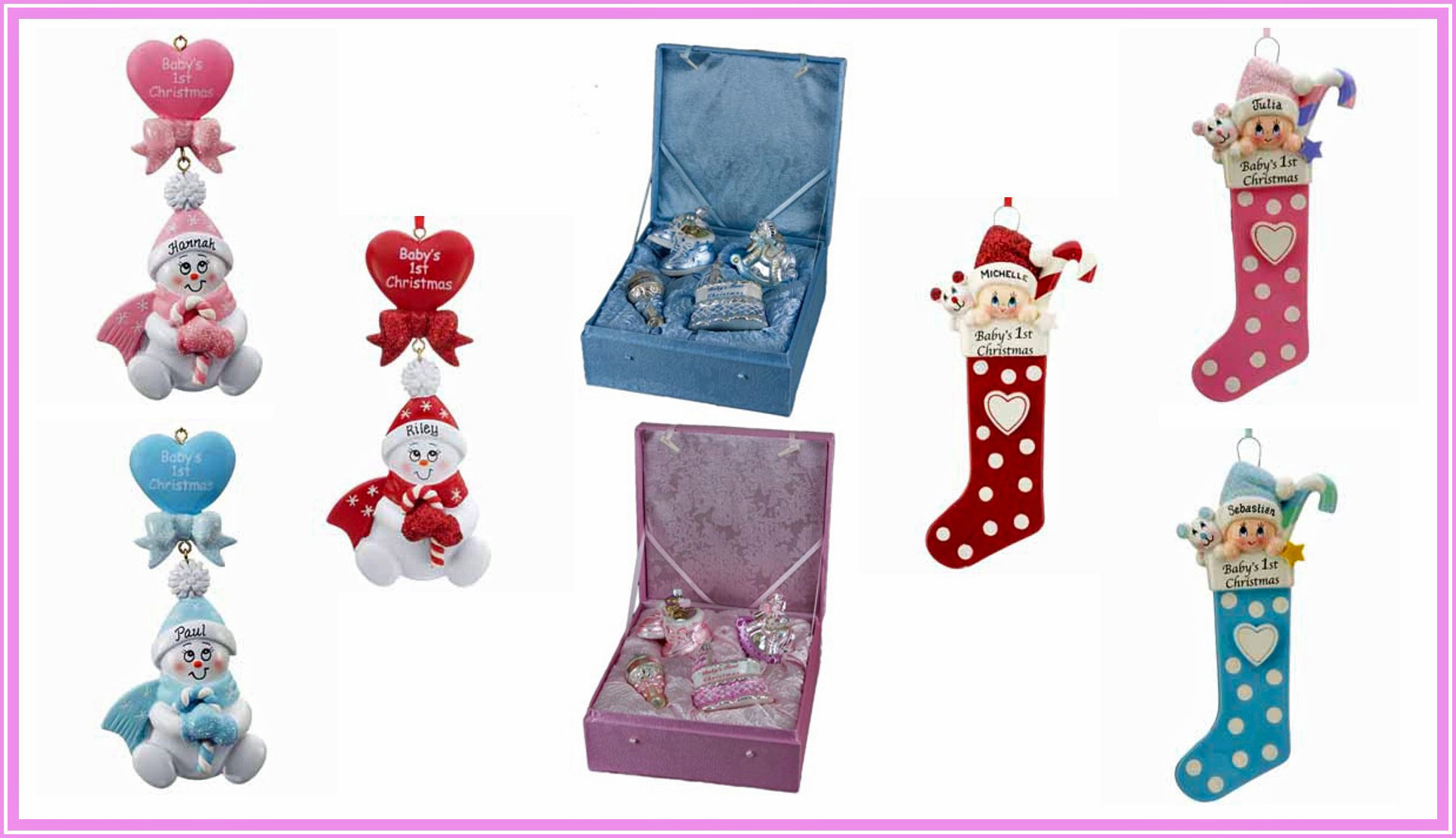 Baby's first Christmas ornaments including gendered ornament sets, stockings and snowbabies. | OrnamentShop.com