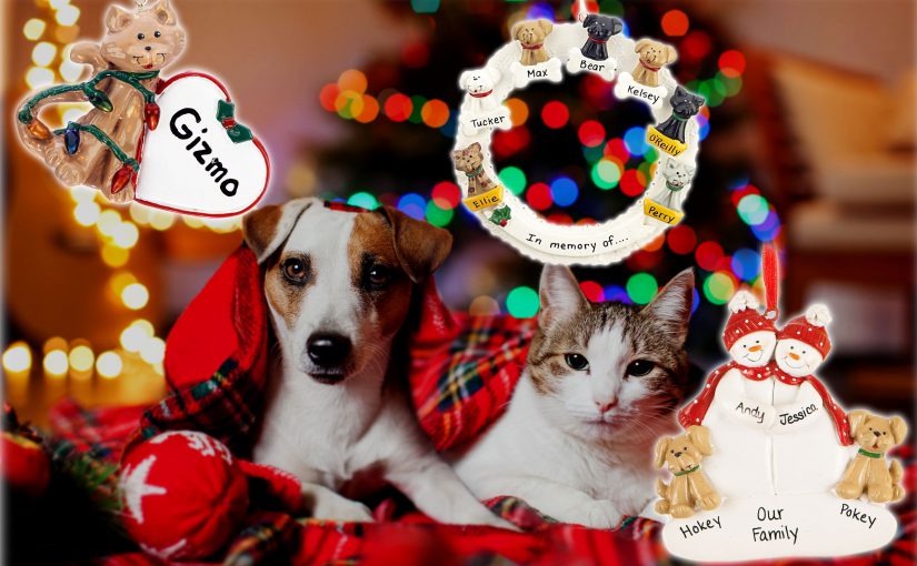 Personalized pets ornaments for dog and cat first Christmas with couple. | OrnamentShop.com