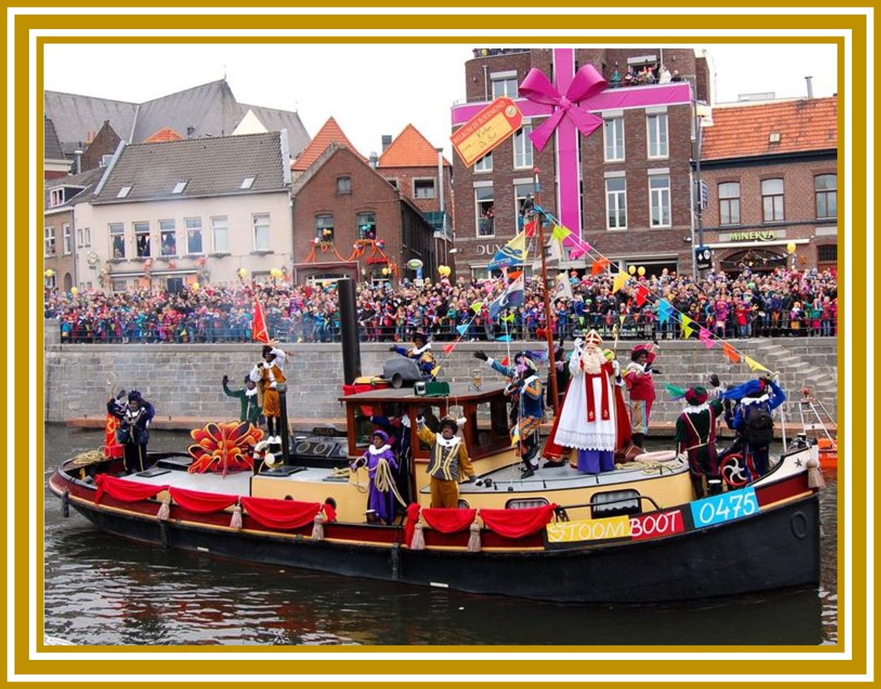 Sinterklass arrives in town for Christmas while riding a boat. | OrnamentShop.com