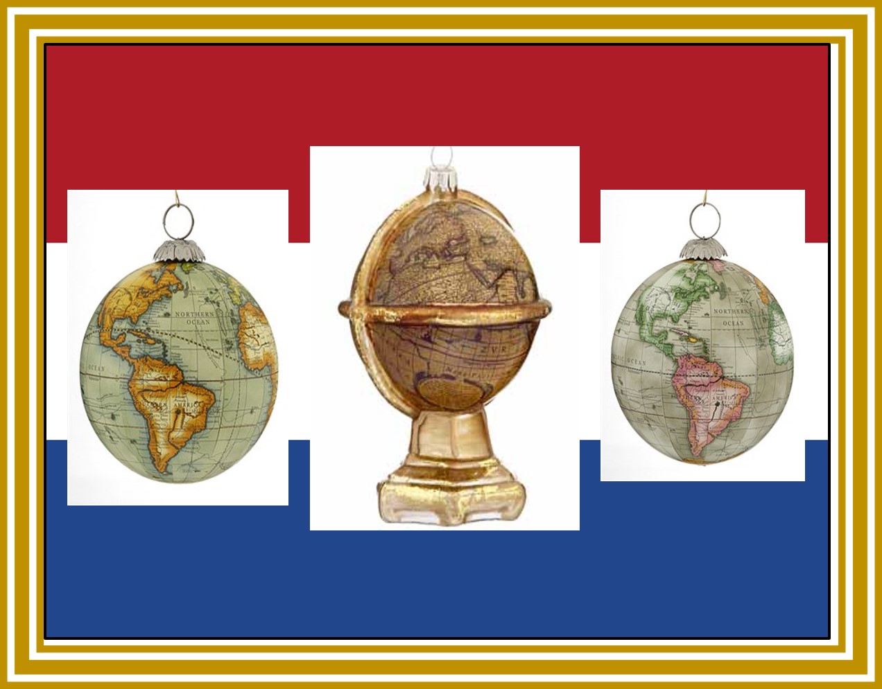 Ornaments of authentic globes and maps for people who love to travel. | OrnamentShop.com