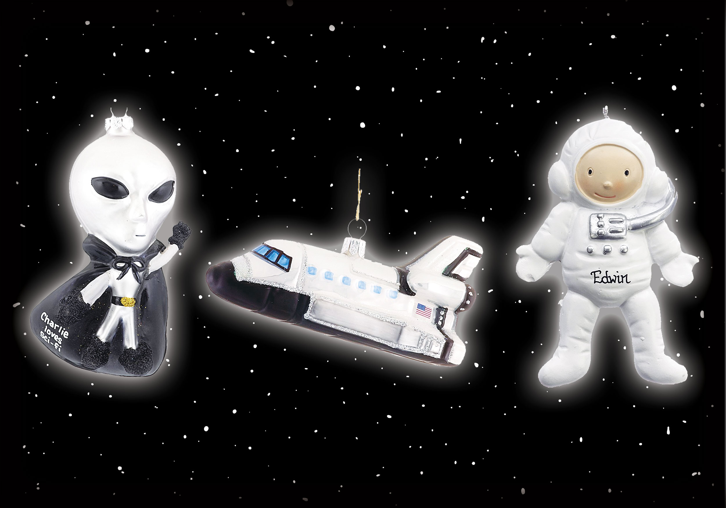 An alien, space ship and astronaut ornament to celebrate alien abduction day. | OrnamentShop.com