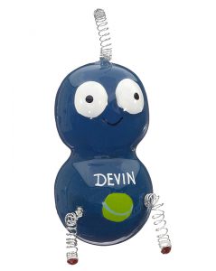 Dark blue alien ornament with springs and green dot on tummy. | OrnamentShop.com
