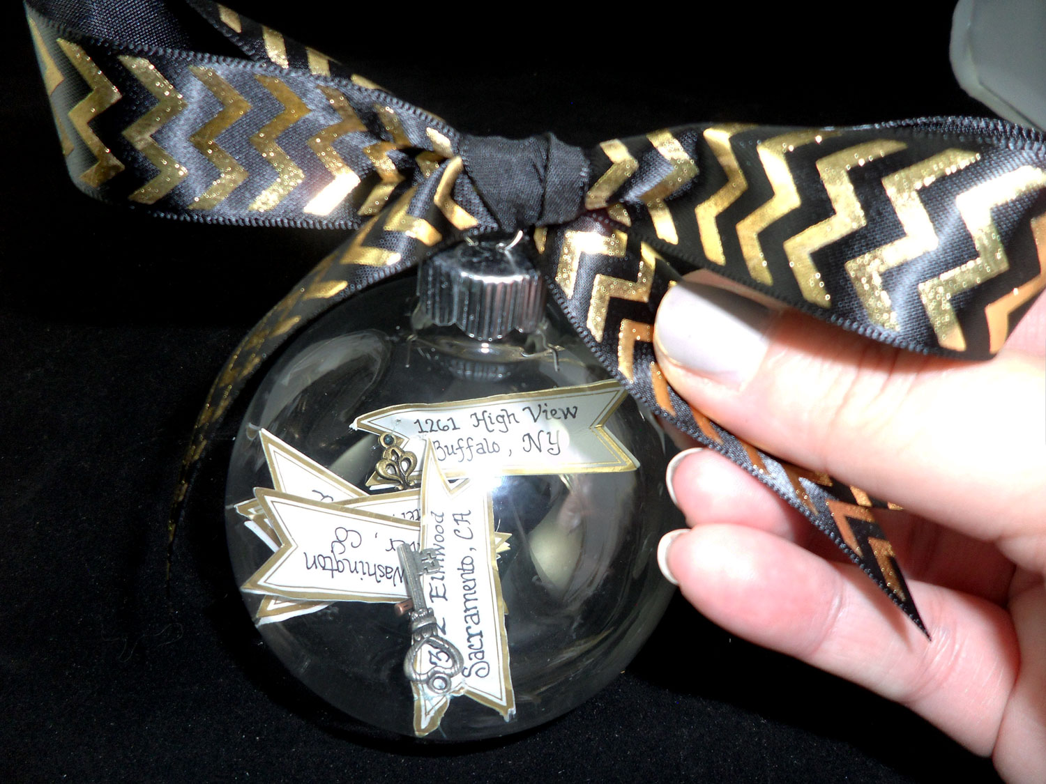 Gold And Black Ribbon Tied To DIY New Home Ornament | OrnamentShop.com