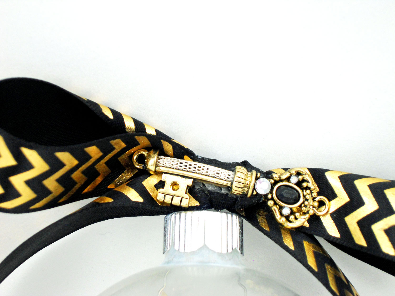 Gold And Black Ribbon And Key Tied To DIY New Home Ornament | OrnamentShop.com