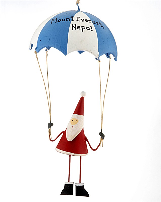 Funny Santa ornament of a Santa parachuting. | OrnamentShop.com