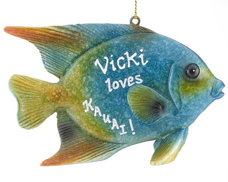 Personalize this colorful fish ornament with a couples' names to represent a fun vacation together. | OrnamentShop.com