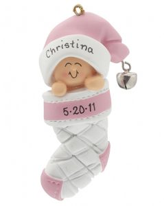 Baby Girl In Stocking Christmas Ornament | OrnamentShop.com