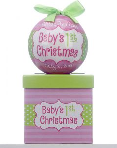 Baby's 1st Christmas Girl Pink And Green Christmas Ornament | OrnamentShop.com