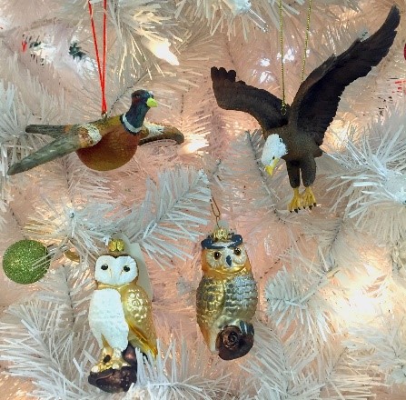 Bird Ornaments with American Bald Eagle, Eagle Owl, Barn Owl, and Pheasant on tree | OrnamentShop.com