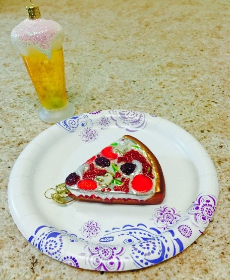 Pizza Day Ornament with slice of loaded pizza and glass of beer | OrnamentShop.com