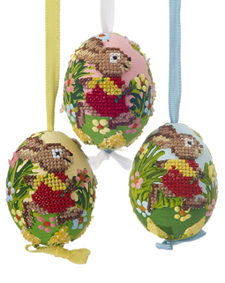 Three Austrian needlepoint hand-crafted Easter Egg ornaments for decoration | OrnamentShop.com