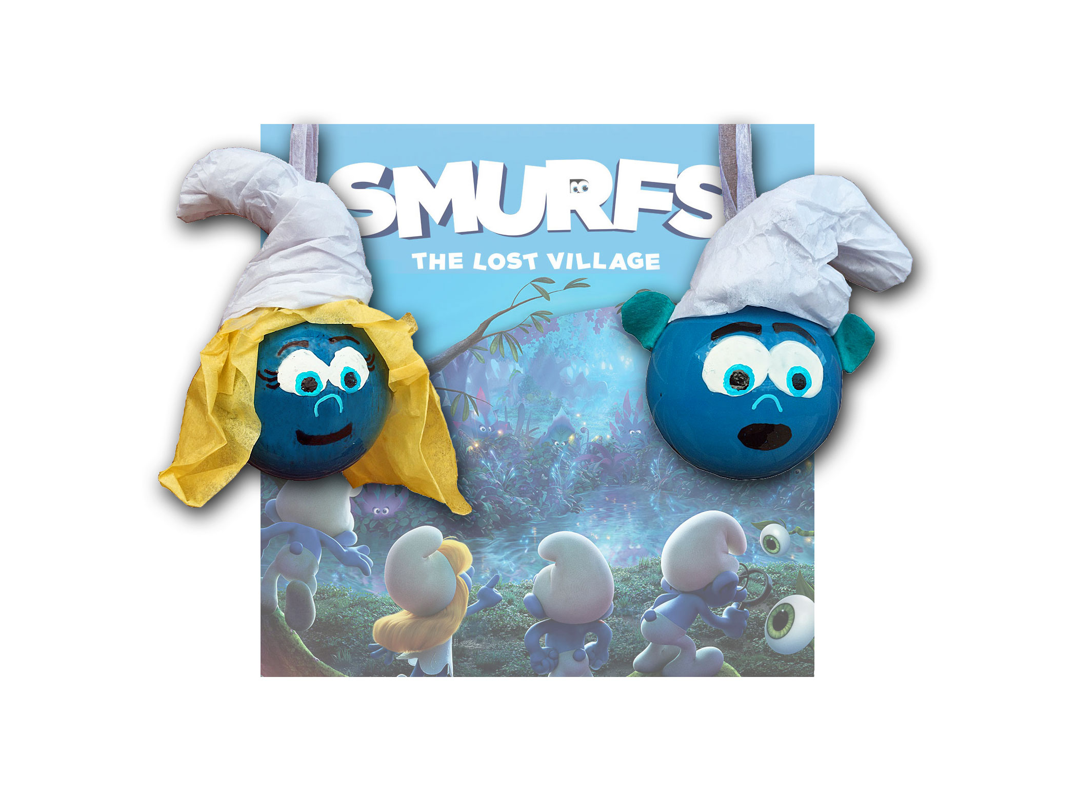 DIY Smurfs ornaments hanging from Smurfs book | Ornament Shop