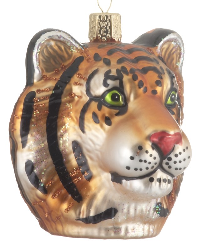A tiger head ornament with green eyes | OrnamentShop.com