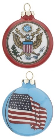 A patriotic ornament with an American flag on one side and the great seal of the United States on the other | OrnamentShop.com