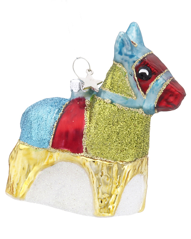 A red, blue and gold sparkled donkey pinata ornament | OrnamentShop.com