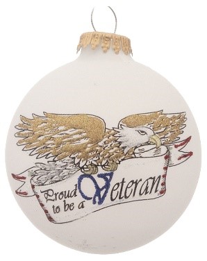 A glass ball ornament that reads 'proud to be a veteran.' | OrnamentShop.com