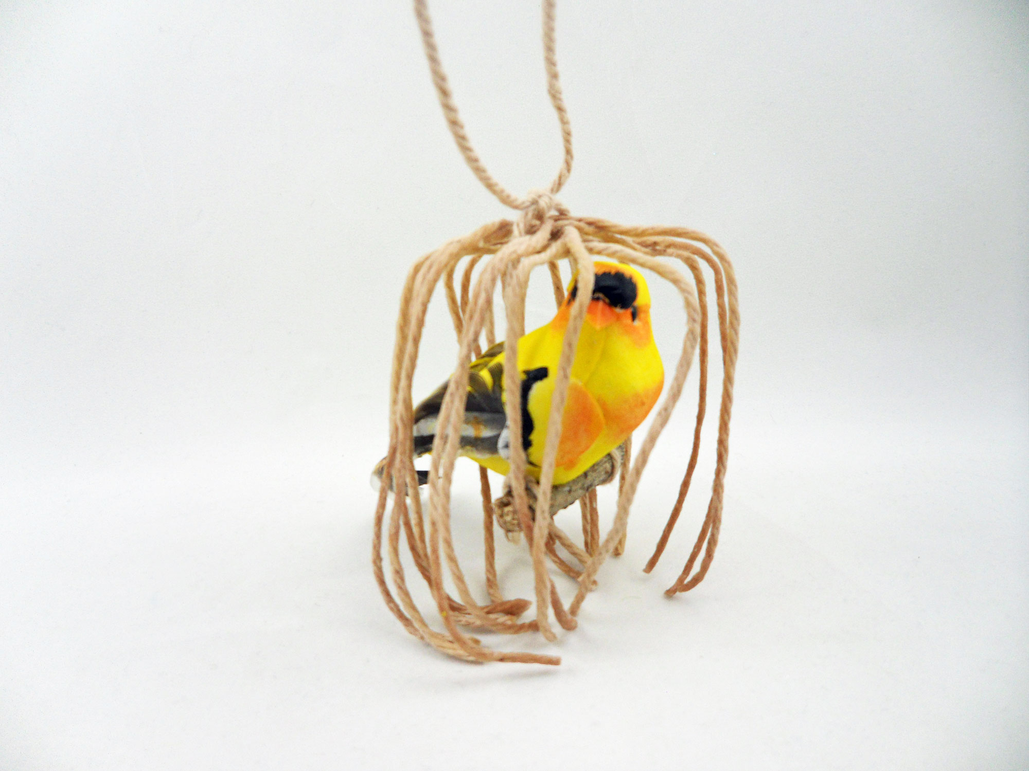 Step 7 is to tie the top of the perch to the cage | OrnamentShop.com