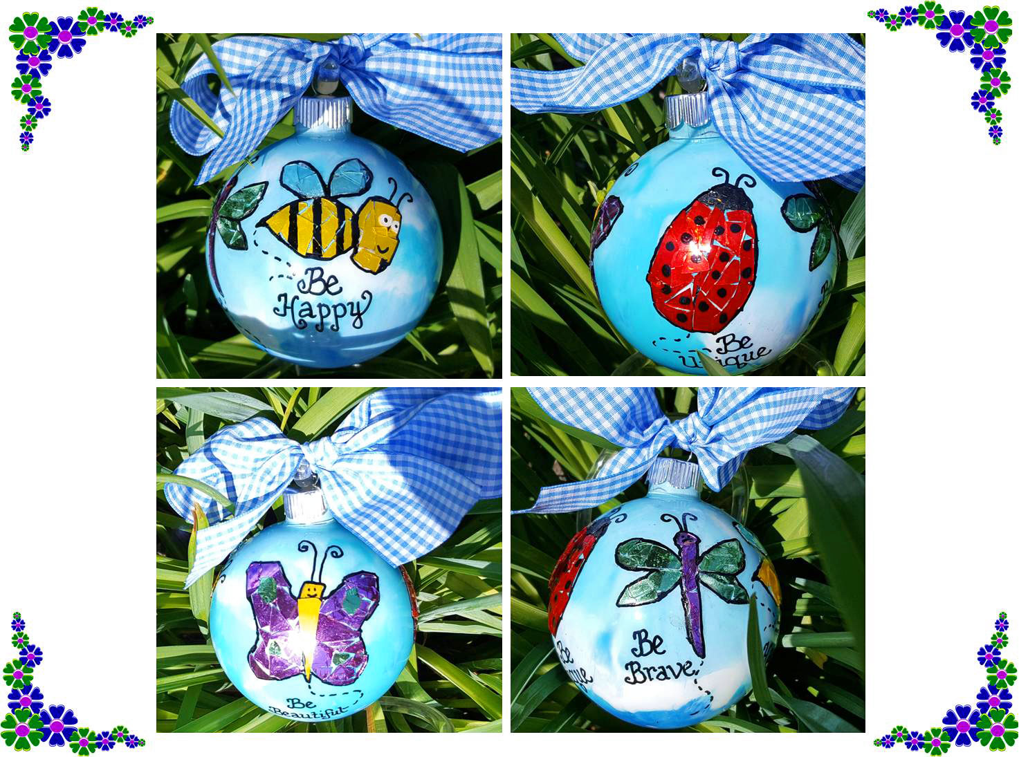 One DIY ornament displayed in 4 pictures to show each mosaic bug | OrnamentShop.com