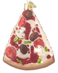 A pizza ornament with mushrooms, pepporoni, sausage and bell peppers. | OrnamentShop.com