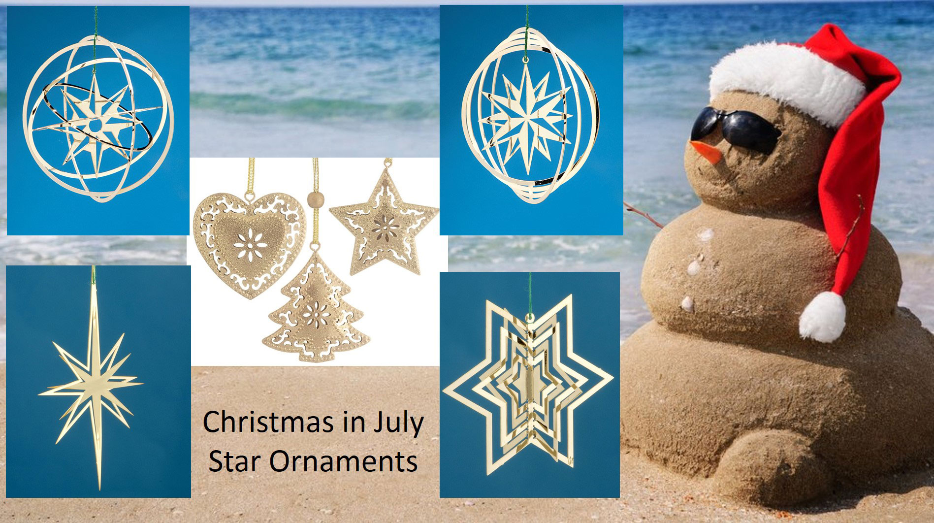 An assortment of metal star ornaments you can buy at OrnamentShop.com