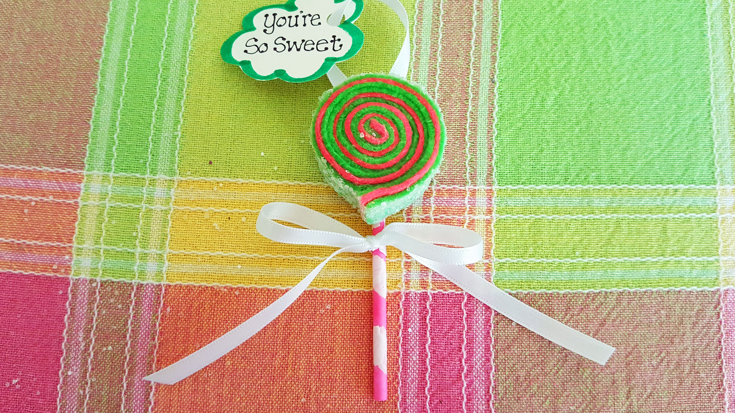A finished DIY felt lollipop ornament. | OrnamentShop.com