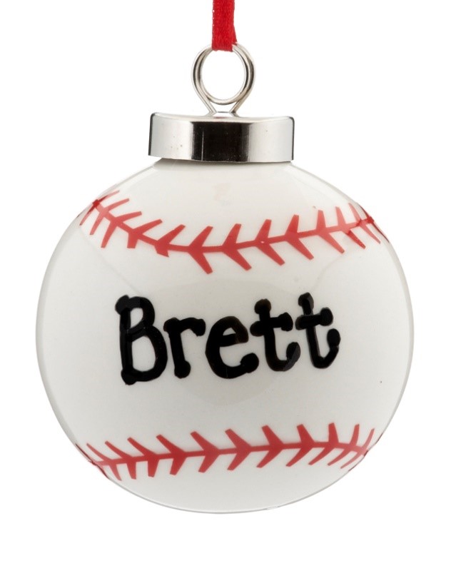 A ceramic baseball ornament to personalize with your baby's name in memory of the 2017 Chicago baby boom, following the 2016 World Series victory | OrnamentShop.com