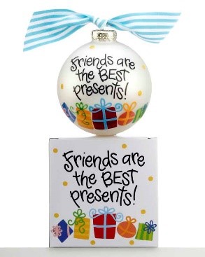 A ball ornament that comes in it's own box reads 'fiends are the best presents.' | OrnamentShop.com