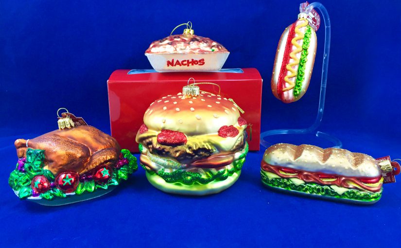 Five of the top seven foods in America, represented with ornaments. | OrnamentShop.com