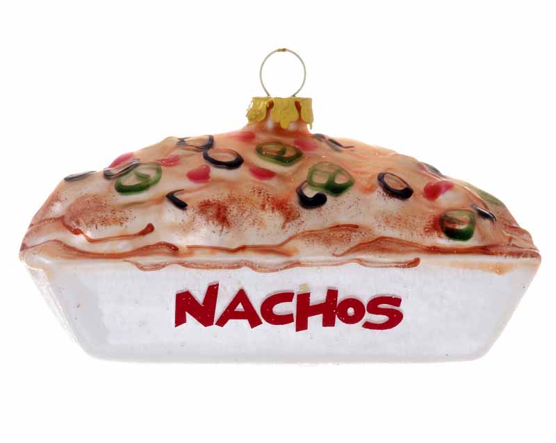 An ornament of a dish of nachos with peppers and cheese, just like the real thing. | OrnamentShop.com