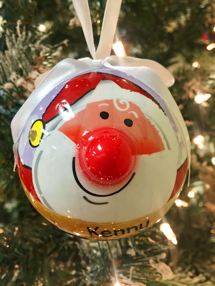 A Santa ornament with a big red glowing nose that lights up. | OrnamentShop.com