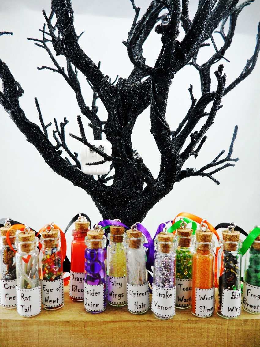 A Halloween tree with DIY vial ornaments. | OrnamentShop.com