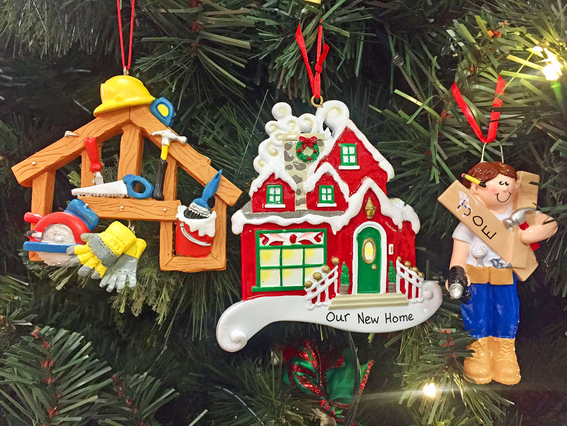 Three ornaments for people who are building their own homes or dong construction on their homes. | OrnamentShop.com