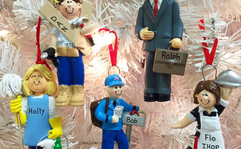 Ornaments that celebrate jobs such as being a lawyer, waitress and mailman in honor of Labor Day. | OrnamentShop.com