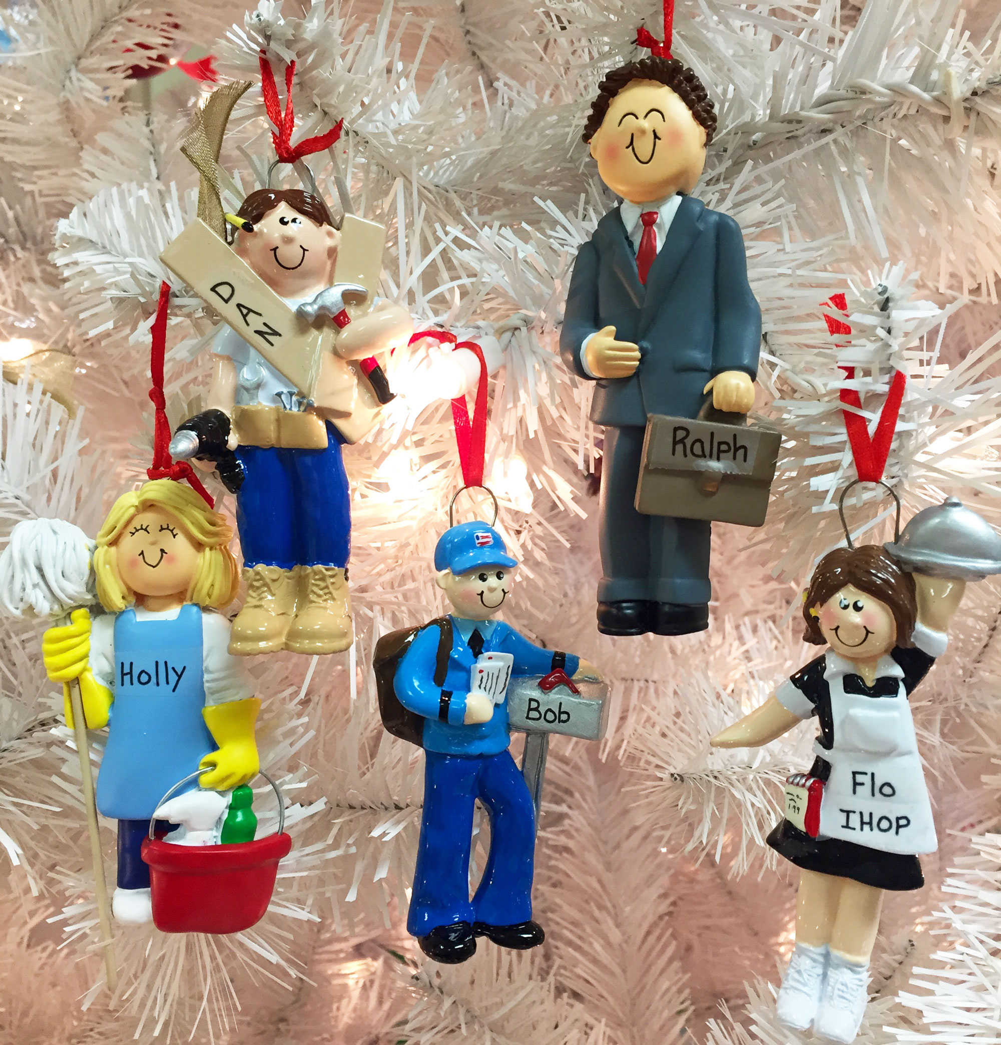 Ornaments that celebrate jobs such as being a lawyer, waitress and mailman in honor of Labor Day. | OrnamentShop.com