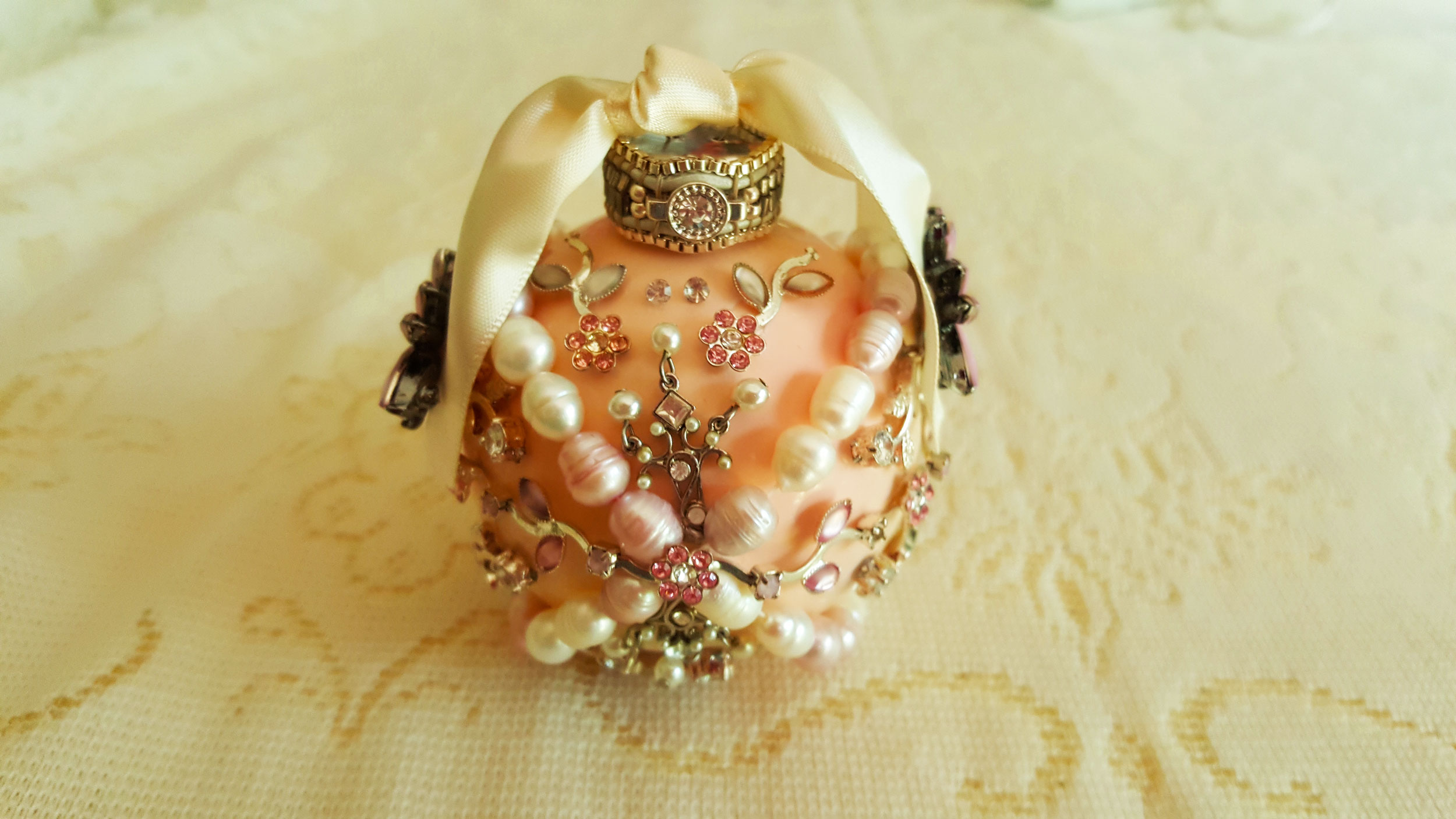 A DIY wedding ornament made of upcycled jewelry. | OrnamentShop.com