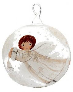 A glass ball ornament with a flying angel. | OrnamentShop.com