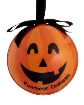 A jack-o-lantern ornament with black string. | OrnamentShop.com