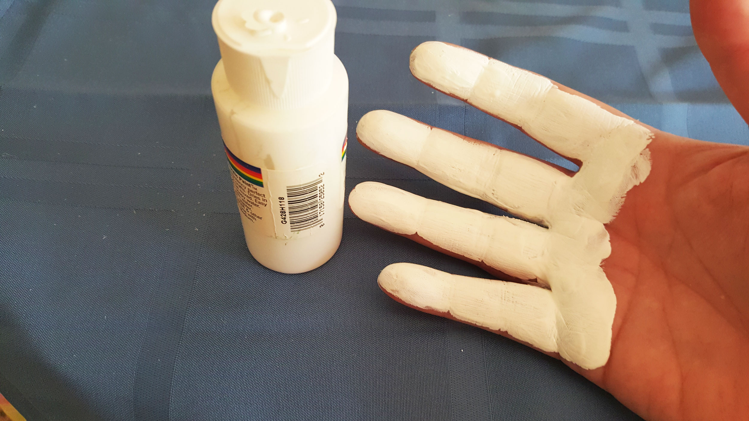 Step 2 is to coat the four fingers of your hand with white paint down to about half of your palm. | OrnamentShop.com
