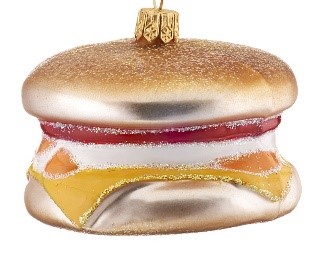 An ornament of a breakfast sandwich with Canadian bacon, egg and cheese. | OrnamentShop.com