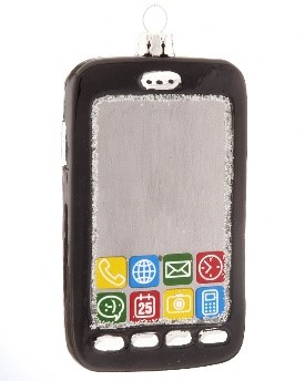 A cell phone ornament with painted features that can be personalized with text. | OrnamentShop.com