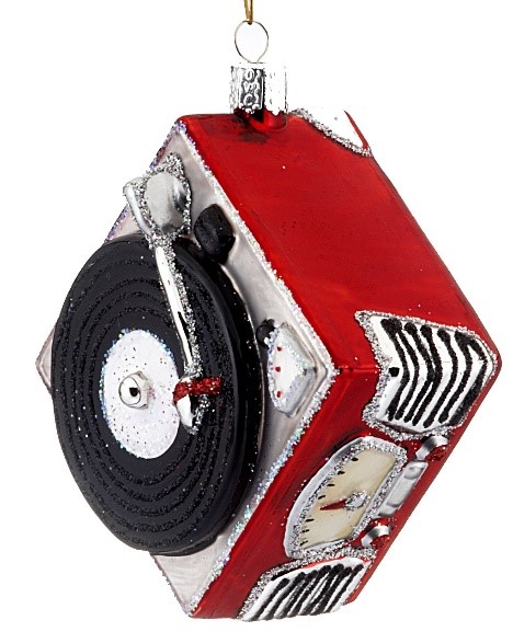 A red record player ornament. | OrnamentShop.com