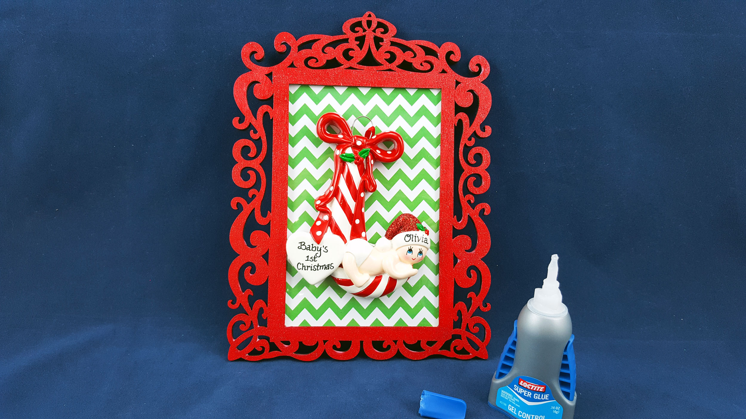Step 4 is to glue the ornament to the center of the picture frame. | OrnamentShop.com