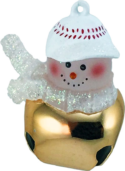 A free baseball-themed giveaway ornament we are giving out to shoppers for Opening Day 2018! It has a little snowman face on a jingle bell, wearing a baseball cap. | OrnamentShop.com