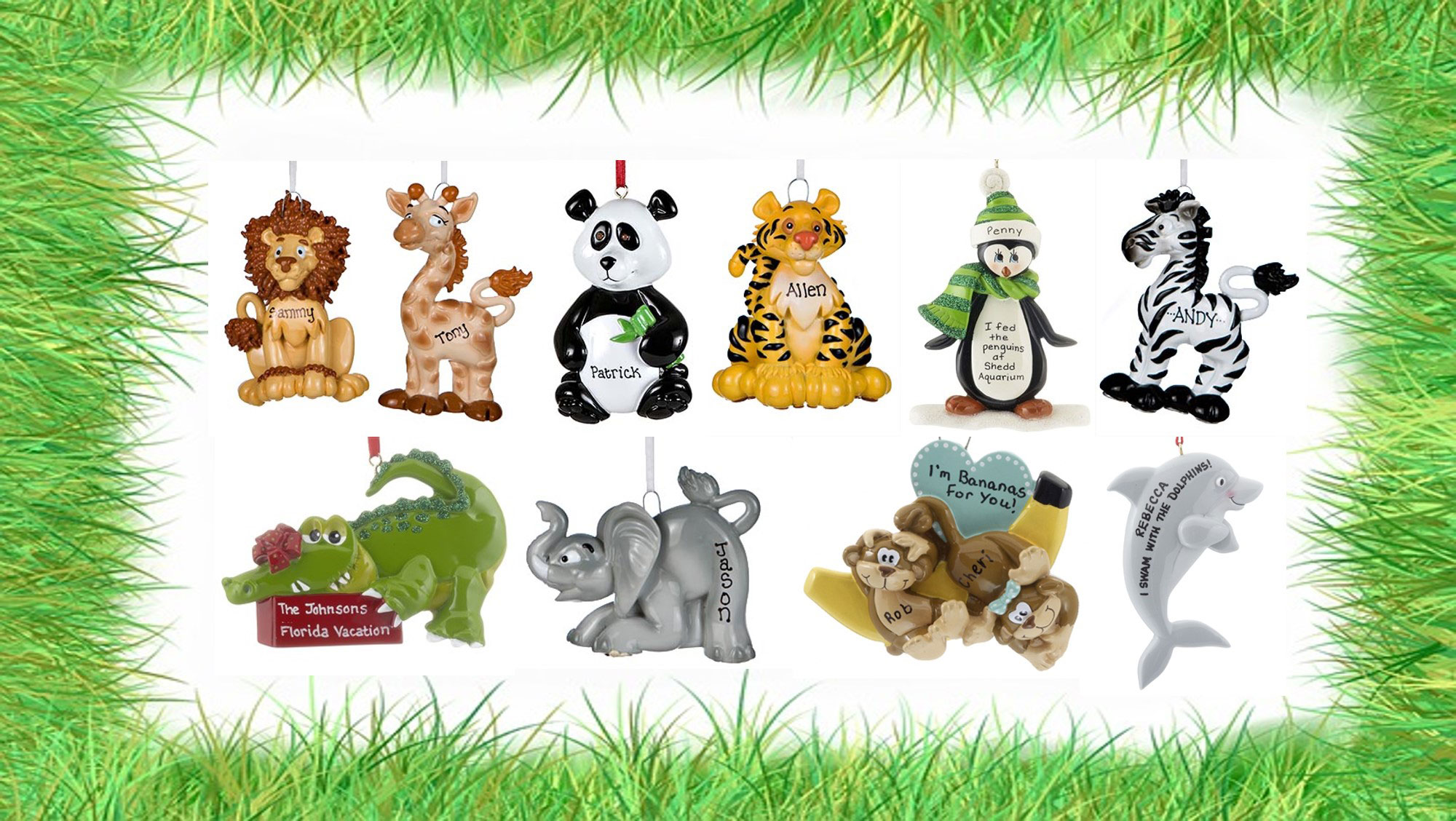 Find animal ornaments including giraffes, tigers, zebras, elephants, dolphins and more! | OrnamentShop.com