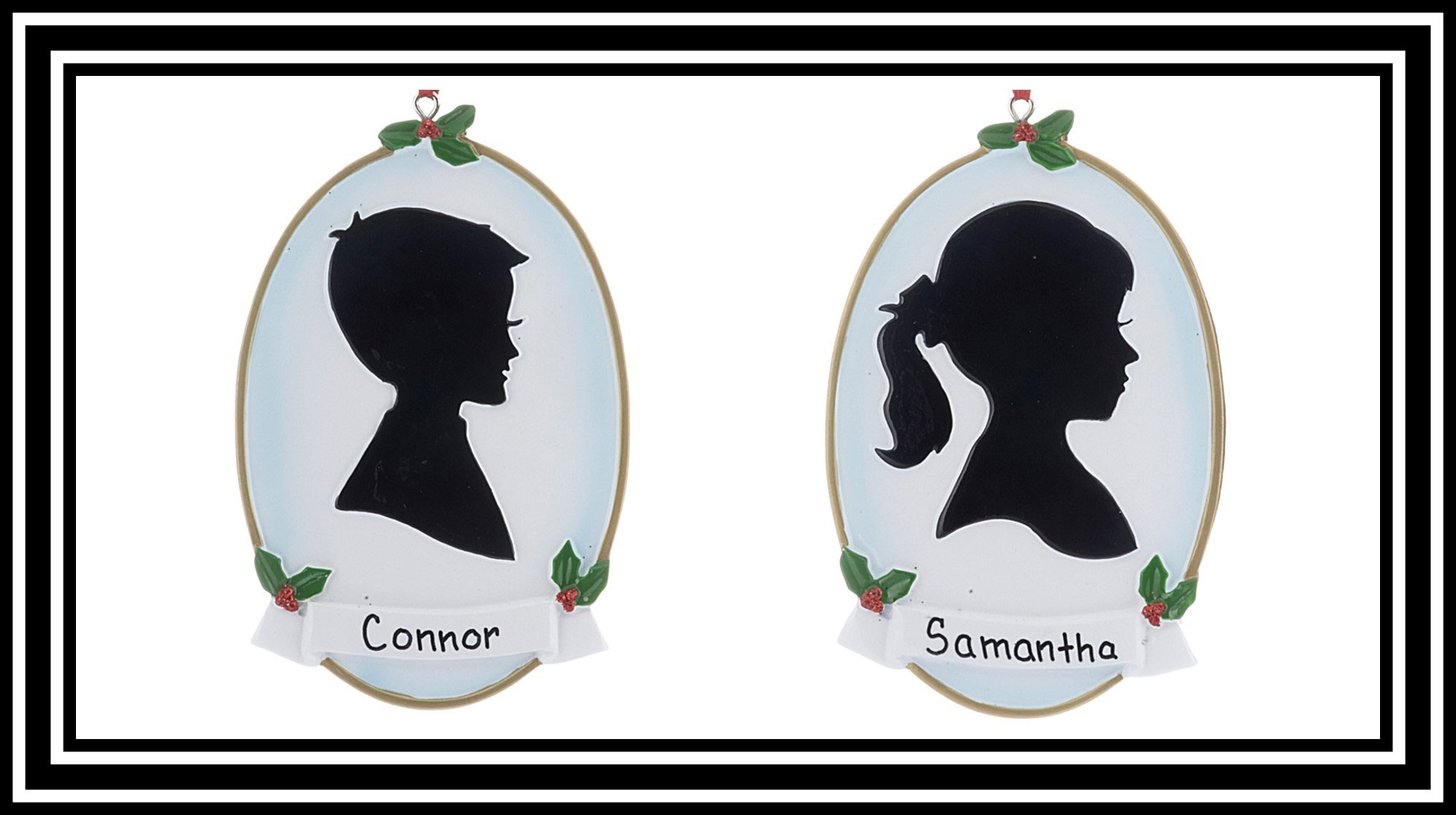 OrnamentShop.com personalized Boy and Girl silhouette ornaments. | OrnamentShop.com