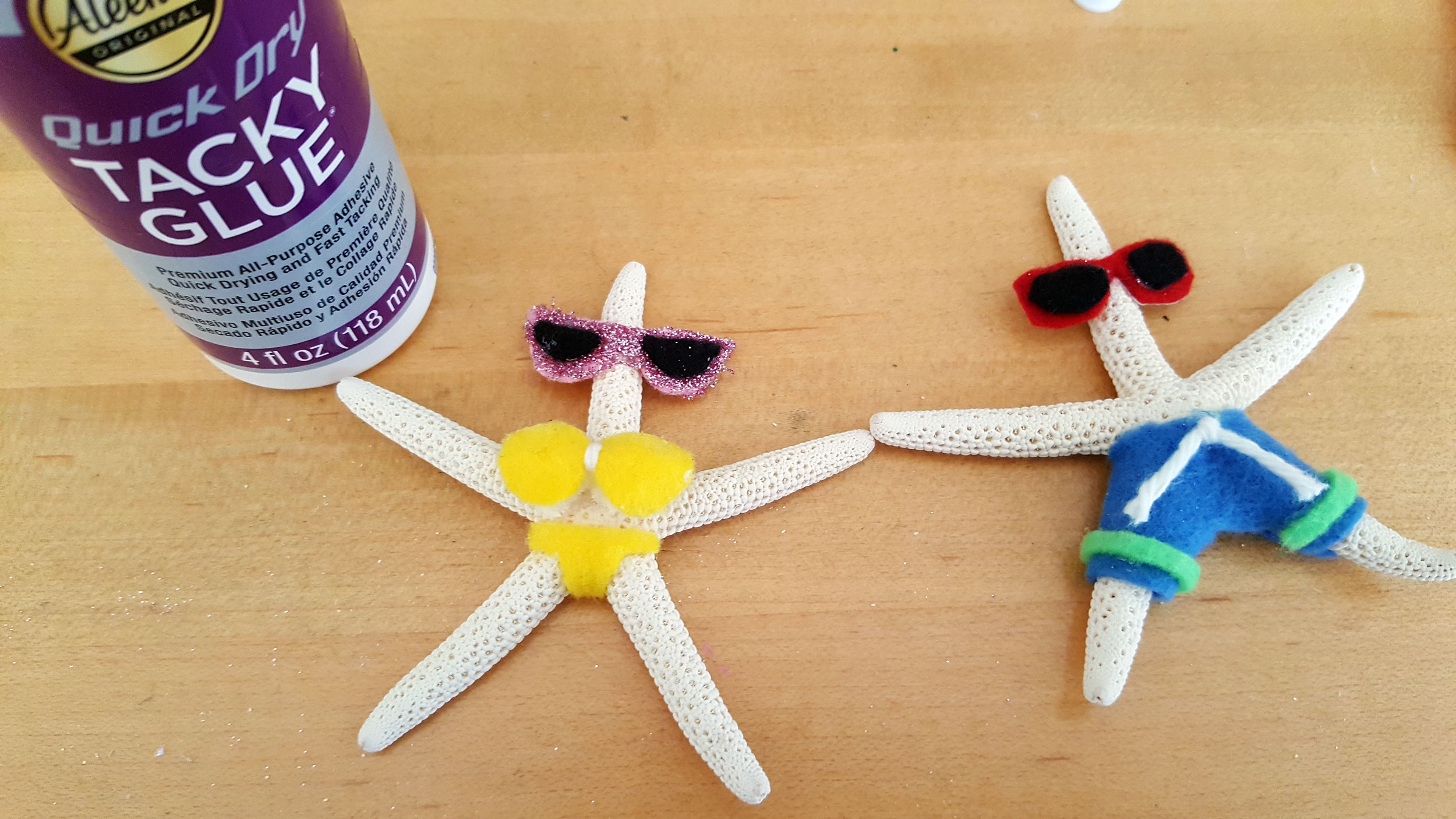 Completed starfish ornaments with felt bathing suits and sunglasses. | OrnamentShop.com