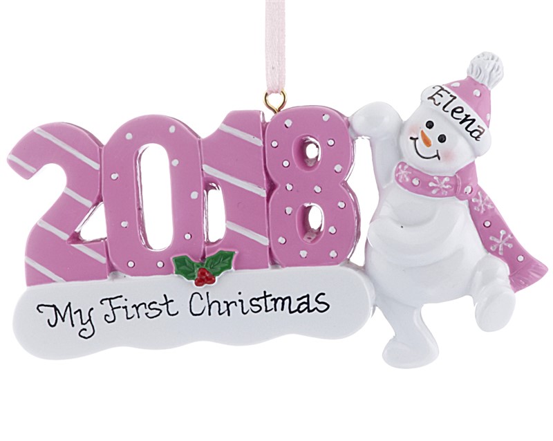 2018 Baby's first Christmas girl ornament with snowman. | OrnamentShop.com