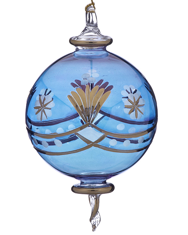 An Egyptian glass ornament in 24K gold detail and blue blown glass for a magical Christmas tree. | OrnamentShop.com