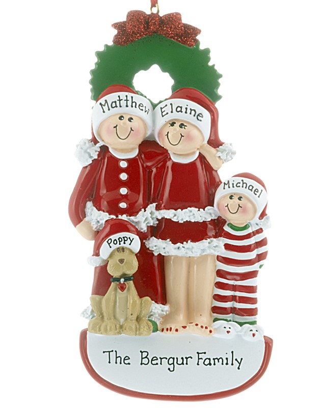 The perfect ornament for a family, find family ornaments of three with mom, dad, child and a dog. | OrnamentShop.com