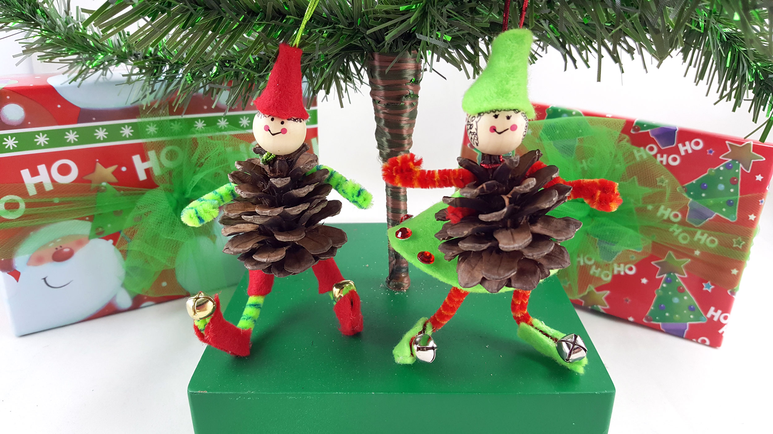 Pine Cone Boy and Girl Elf Ornaments